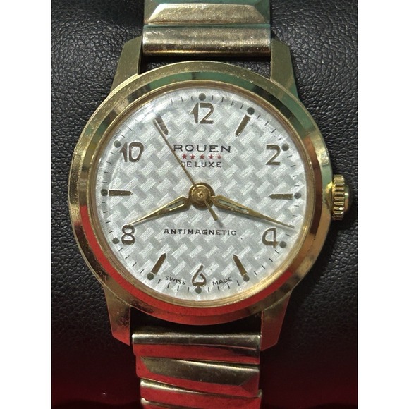 Vintage 40's Rouen Deluxe Men's Wrist Watch Swiss Mechanical Wind Up Working